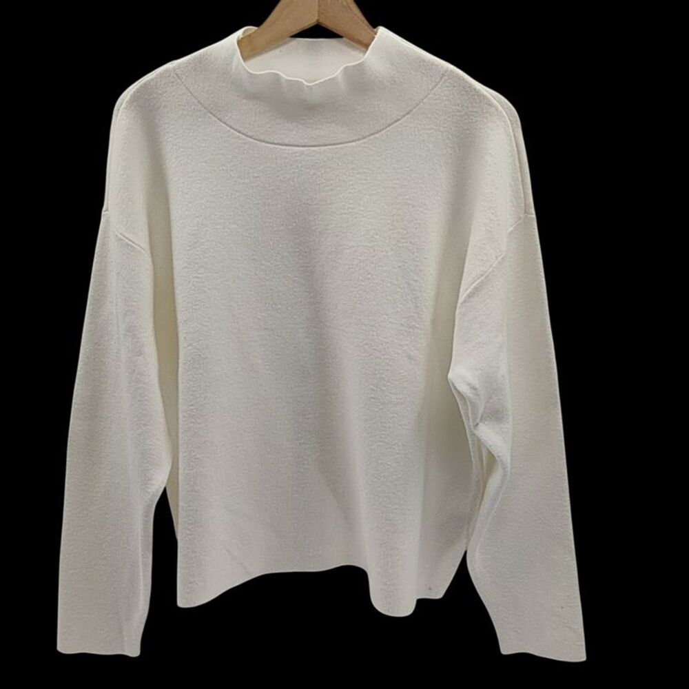 Quince Women Eco-Knit Mock Neck Pullover Ivory Sleeved Top L